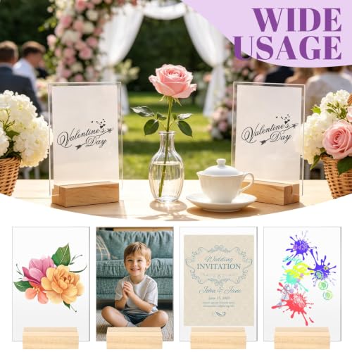 Image of Bercoor 5 Pack 4x6 Inch Blank Clear Acrylic Sign with Wooden Stands, Rectangle Top Acrylic Sheet, DIY Acrylic Rectangle Table Numbers for DIY Name Card Gifts Event Party Sign Decoration