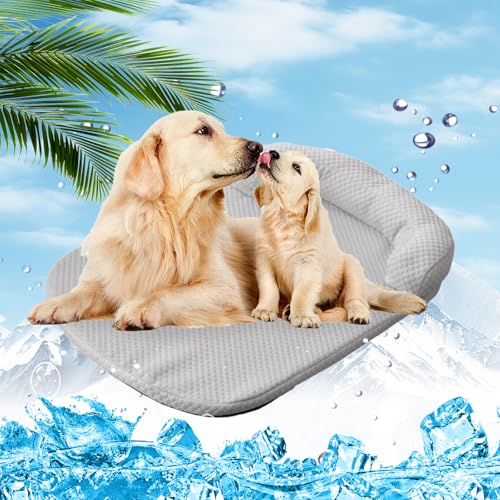 AZVFLY Kühlmatte Hund Selbstkühlende Hundematte Kühldecke: Schlafplätze & Möbel für Hunde Waschbar Hund Kältematte für Drinnen, Draußen und Auto (65 * 50CM-Grau)