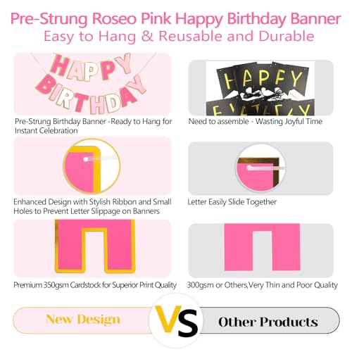 Image of Pre-Strung Happy Birthday Banner - Roseo Pink Party Decorations