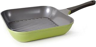 Neoflam Eela 11'' Non Stick Grill Pan Griddle Square Stovetop Grill with Sear Ridges, PFOA Free Ecolon Ceramic Coating for Skillet, broil, Fish, Vegetables and Meat, Scratch Resistant, Green