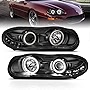 AmeriLite for 1998-2002 Chevy Camaro Xtreme LED Halo Rings Projector Black Headlight Assembly Pair - Driver and Passenger Side
