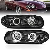 AmeriLite for 1998-2002 Chevy Camaro Xtreme LED Halo Rings Projector Black Headlight Assembly Pair - Driver and Passenger Side