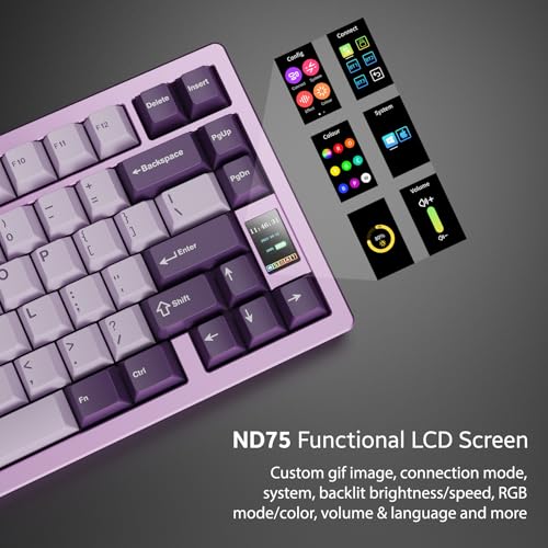 Image of Chilkey ND75 Aluminum Keyboard 75% Percent Wireless Gaming Mechanical Keyboard with LCD Screen, Quick Assembly, BT /2.4G /USB-C, Hot Swappable Per-Key RGB Custom Purple Key Board for Laptop Office PC