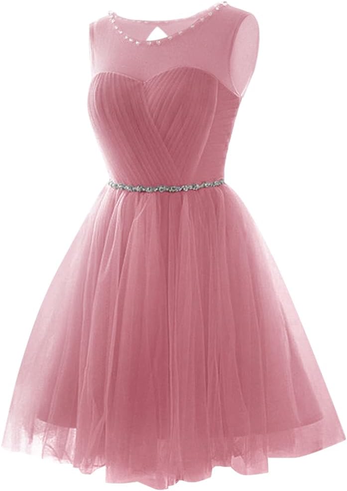Tulle Homecoming Dresses for Teens A Line Sleeveless Beaded Short Cocktail Evening Party Dresses 2024