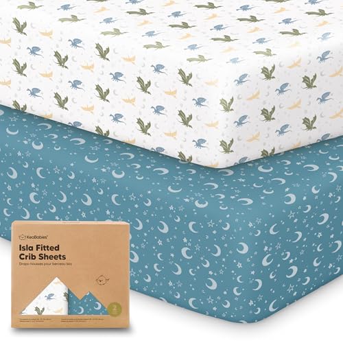 Image of KeaBabies 2-Pack Baby Crib Sheets for Boys, Girls - 52x28 Viscose Derived from Bamboo Toddler Bed Sheets Neutral, Fitted Crib Mattress Cover for Standard Baby Bedding, Soft & Cozy (Dragon Tale)