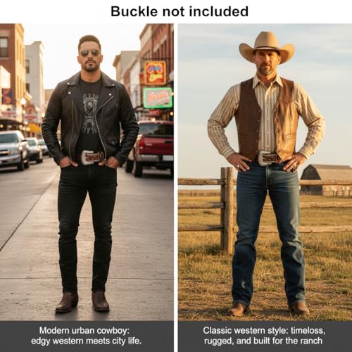 Image of F&L CLASSIC Western Belt without buckle for men - Full Grain Leather Cowboy Belts for jeans - One Piece Leather strap belt