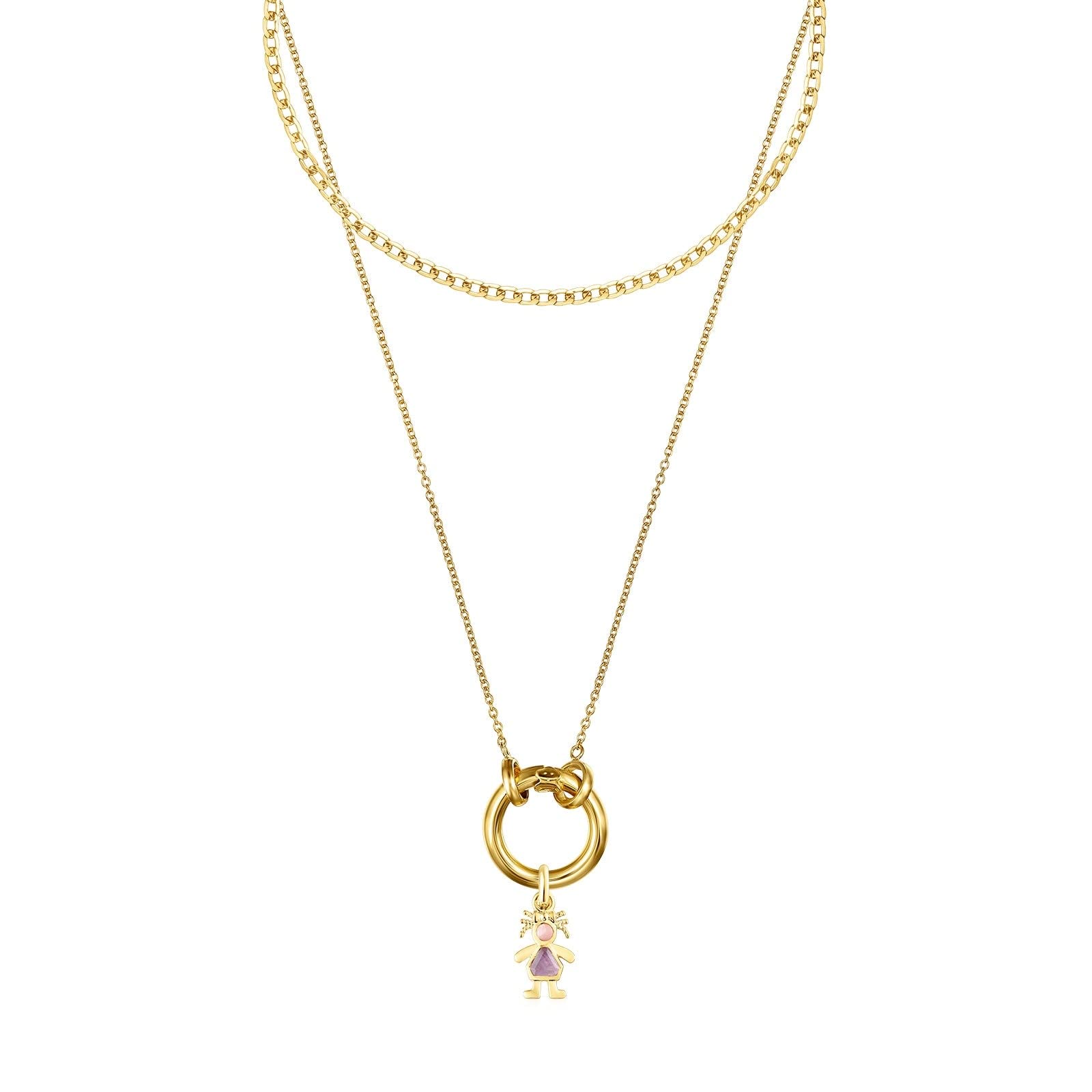 TOUS Collar de Baño de Oro 18Kt sobre Plata con Colgante de Anillo de 1,6 cm para Mujer, Largo 40 cm, Combinable y Separable, Colección Hold