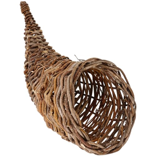 Toddmomy Rattan Cornucopia Basket 12.2 Handwoven Wicker Horn Fruit Bowl Rustic Farmhouse Table Centerpiece for Kitchen Storage & Fall Decor