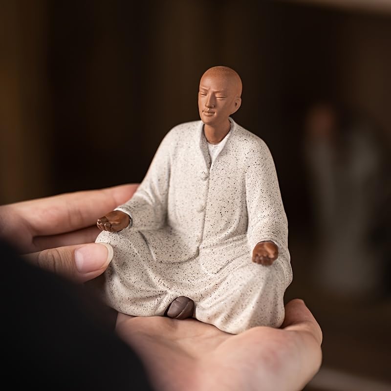 YHNNH 1 estatua de monje zen, estatua de meditación, resina hecha a mano, ceremonia de té, decoración de meditación, escritorio y decoración del hogar A