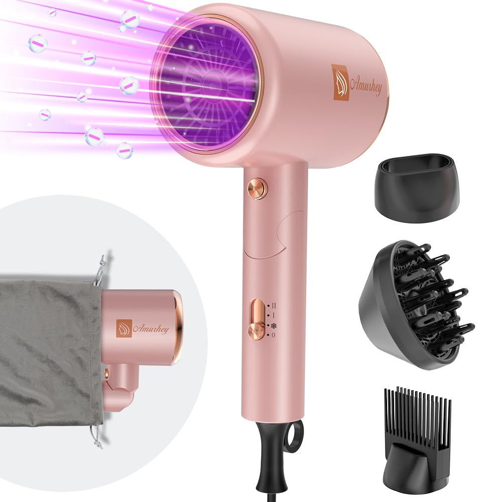Asciugacapelli ionico 2400W con Borsa da viaggio [Leggero, alta velocità & pieghevole] Set per Acconciature con Concentratore/Diffusore/Pettine per volume, Phon Capelli a Temperatura Costante