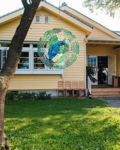Wind Spinner Tropical Palm Leave Outdoor Garden Wind Spinners Hanging Parrot Floral 3D Metal Wind Sculptures Kinetic Chimes For Yard Porch Patio Outdoor & Indoor Decor Ornament Gifts 8 Inch #TOP1