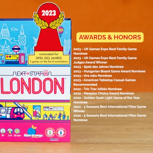 Image of Blue Orange Next Station London Board Game, 1-4 Players, Ages 8+, 25 Min Play Time, 2023 Game of The Year Nominee