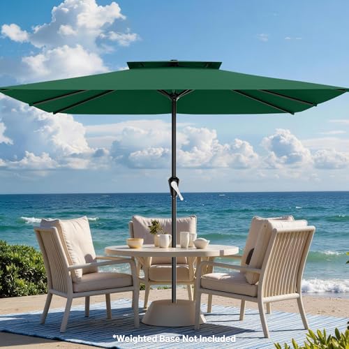 Image of AreShark 8'x10' 2 Tiers Rectangular Patio Umbrella - Outdoor Umbrella Waterproof UV Protection, Market Table Umbrella w /Crank for Pool, Backyard, Deck(Dark Green)