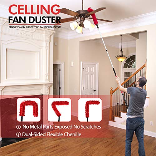 20 Foot High Reach Dusting Kit With 5-12 Foot Extension Pole // High Ceiling Duster With Telescopic Pole // Cobweb Duster // Microfiber Duster // Outdoor & Indoor Extendable Duster Cleaning Kit #TOP5