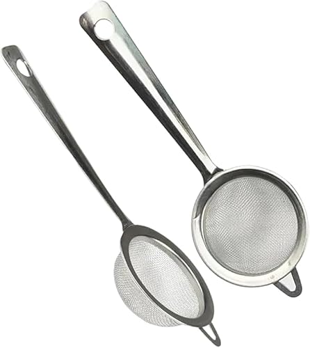 Fine Mesh Tea Strainer, Stainless Steel, Set of 2, Long Handle for Loose Tea, Coffee, Spices, Kitchen Sifter