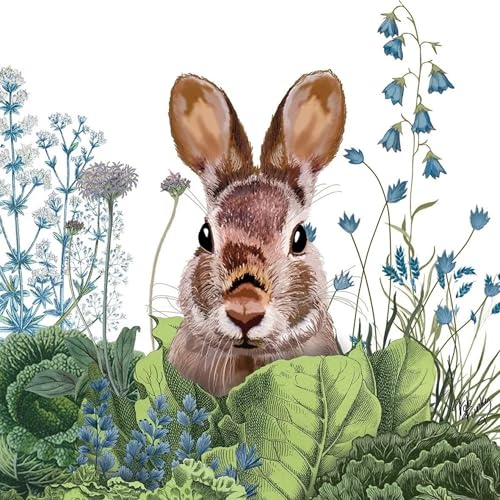 Set of 2 Individual Decoupage Paper Party Napkin Bunny Rabbit Easter Hare Watercolor Decor Luncheon Napkins for a Birthday Holiday, Wedding, Cocktail Party