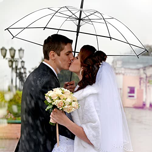 Reginary 24 Pieces Clear Umbrella Wedding Style Stick Umbrella Windproof Auto Open J Hook Handle Stick Umbrellas For Kids Men Women #TOP5