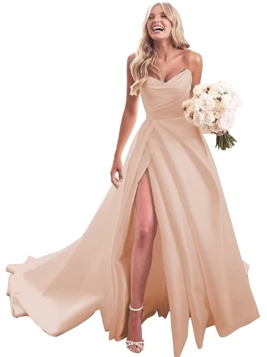 Homdorstrapless Satin Prom Dresses Long Ball Gown For Women Split