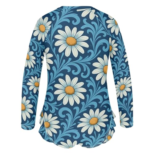 J JOYSAY Floral Swirl Navy Girls One Piece Swimsuits Long Sleeve UPF 50+ Rash Guard Kids Swimwear 3-12 Years3