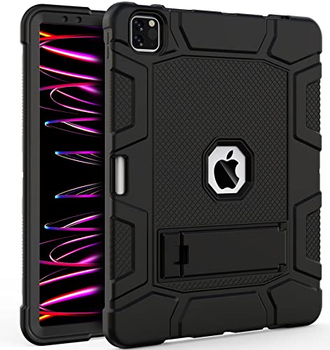Rantice Ipad Pro 12.9 Case 6Th/5Th Generation With Apple Pencil Holder, Hybrid Shockproof Rugged Drop Protection Cover With Kickstand For Ipad Pro 12.9'' 2022/2021 Released (Black) #TOP23