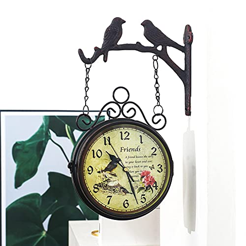 Horloge station nostalgie double face double cadran en fer forgé