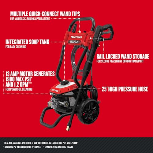CRAFTSMAN Electric Pressure Washer, Cold Water, 1900 -PSI, 1.2-GPM, Corded (CMEPW1900)
