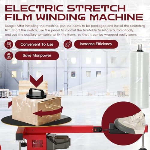 110V Electric Stretch Film Wrapping Machine,Wrap-Around Stretch Film Wrapping Machine with U.S. Plug，Heavy Duty Film Wrapper Machine for Films Less Than 27.5" Wide by MARGAR - Image 2