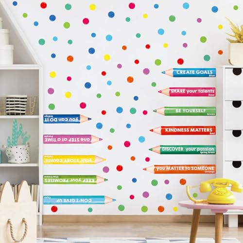 Kasubeso Inspirational Wall Decals, Multicolor Pencils Polka Dots Wall Stickers, Peel and Stick Motivational You Can Do It Wall Decor for Playroom Classroom Nursery Preschool Decoration