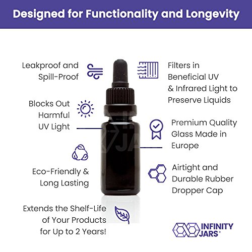 Infinity Jars 15 Ml (.5 Fl Oz) Black Ultraviolet Glass Bottle W/Glass Eye Dropper 3-Pack #TOP5