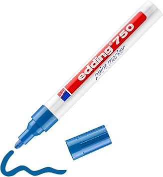 edding 750 Paint Marker - Blue - 1 Pen - Round Tip 2-4 mm - Paint Marker for Marking and Labelling Metal, Glass, Rocks or Plastic - Heat-Resistant, Permanent, Smudge-Proof and Waterproof