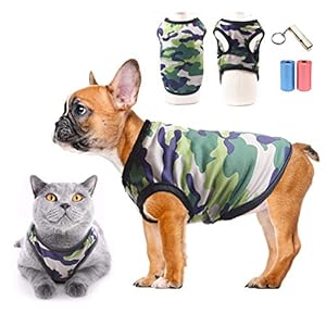 Honden-T-shirts 100% katoen kat hond kleding camo sportshirts zomer mesh ademend hondenvest mode jas huisdier strandkleding voor puppy’s kleine honden en katten -gratis training pijp vuilniszak