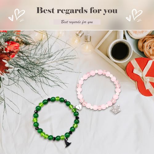 Image of Green and Pink Friendship Matching Bracelets-Crown Witch Hat Matching Bracelets-BFF Couples Accessories, for Fans' Birthdays, and Party Favors for Fans