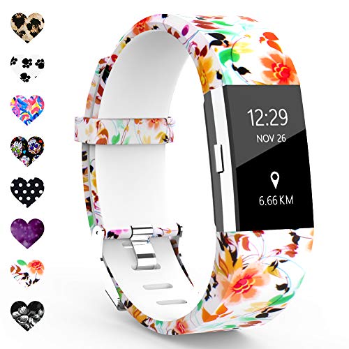 TreasureMax Compatible with Fitbit Charge 2 Bands for Women/Men,Silicone Fadeless Pattern Printed Replacement