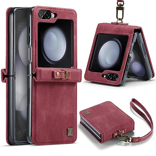 Étui portefeuille pour Samsung Galaxy Z Flip 5 en cuir rouge