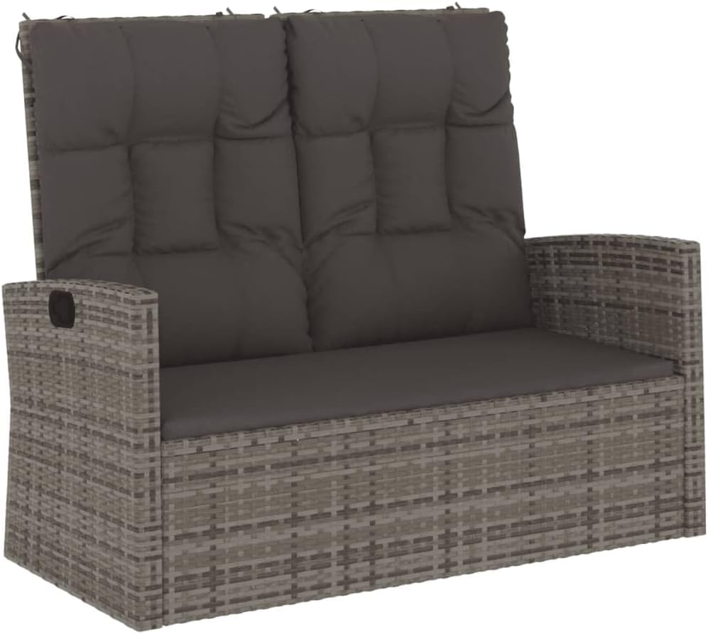 Garden Bench Grey PE Rattan 46.5 x 24.4 x 37.4 in,Reclining Garden Bench with Adjustable Armrests for Outdoor Comfort – Grey Poly Rattan Patio Furniture