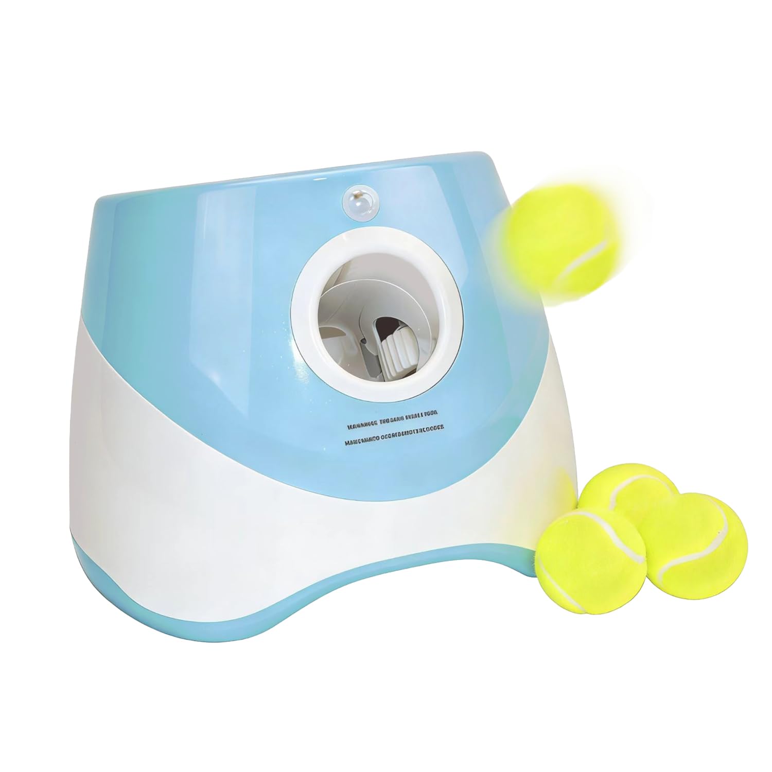 kurflo Automatischer Ballwerfer für Hunde, Automatischer Ballwurf, inkl. 3 verbesserter ETPU-Bälle, 3 Wurfweiten, Automatisches Auffangen, Ideal für Kleine, mittele Hunde Größe M (Weiß-Blau)