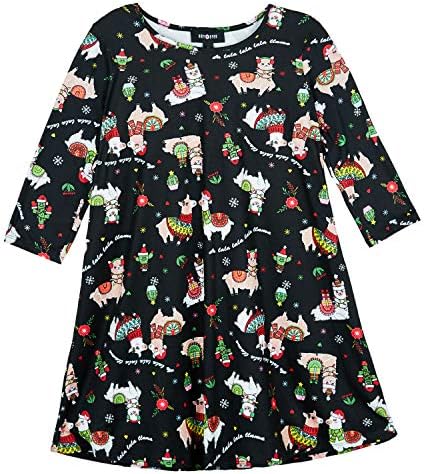 Amy Byer Girls' Cute Ugly Christmas Sweater Style Dress, Black Llamas, X-Large Fashion