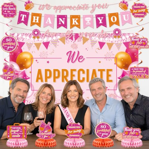 Image of Hot Pink Orange We Appreciate You Party Decorations for Women Thanks Party