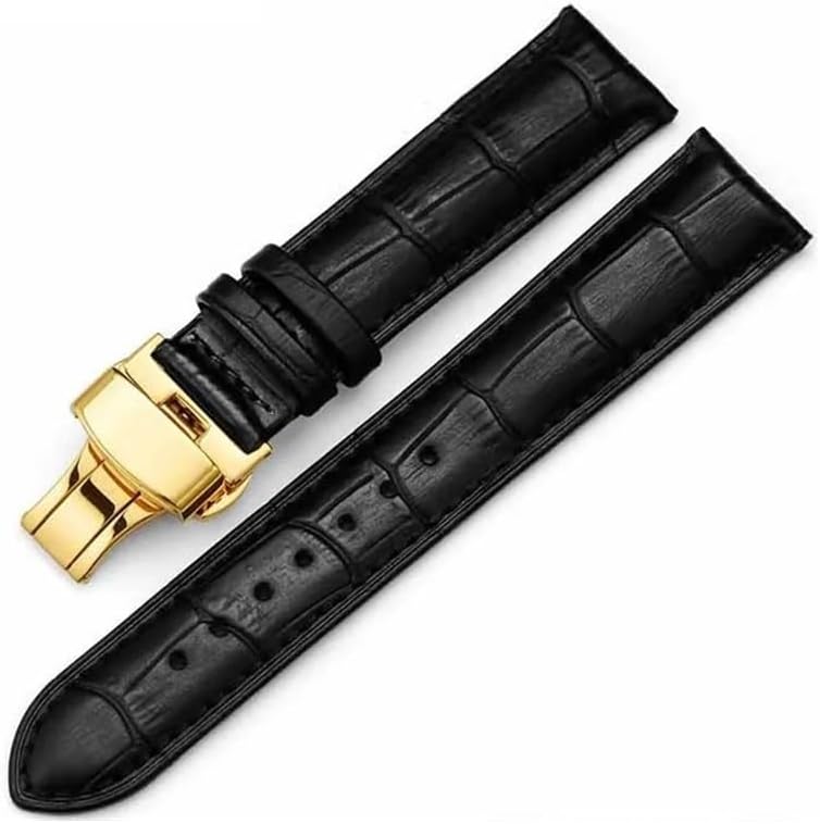 Watchband Double Click Elastic Butterfly Buckle Strap Cowhide 18/20/22 Mm Watch Strap