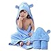 Organic Cotton Fabric Hooded Towel for Kids, Toddler Poncho Towels for Shower Pool Beach Cover Up, 35"x35" Extra Large Baby Bath Robe Wrap, Asorbent Soft Cozy Thick Terry Cute Animal Design (Bear)