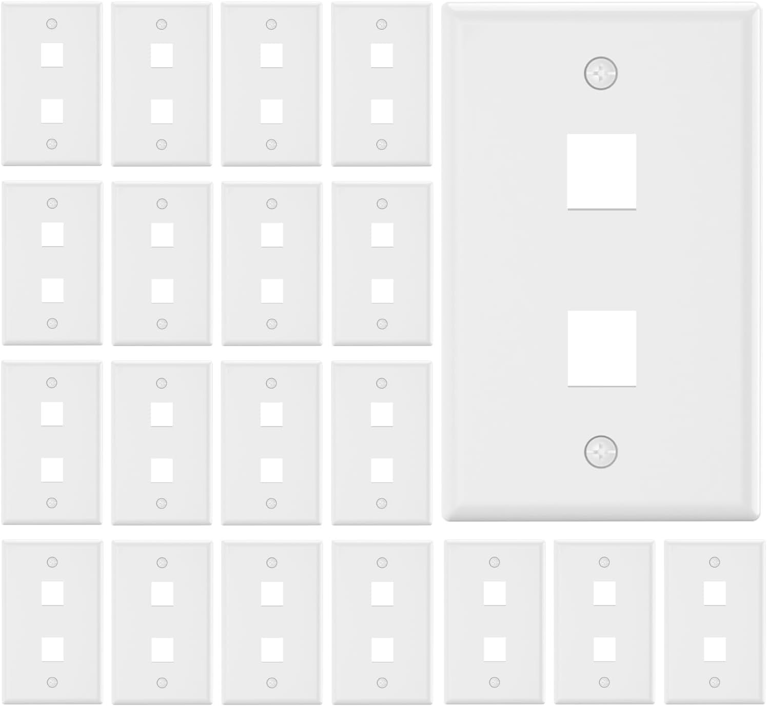 VCE 2 Port Keystone Wall Plate UL Listed (20-Pack), Single Gang Wall Plates for RJ45 Keystone Coupler and Modular Jack Inserts, White