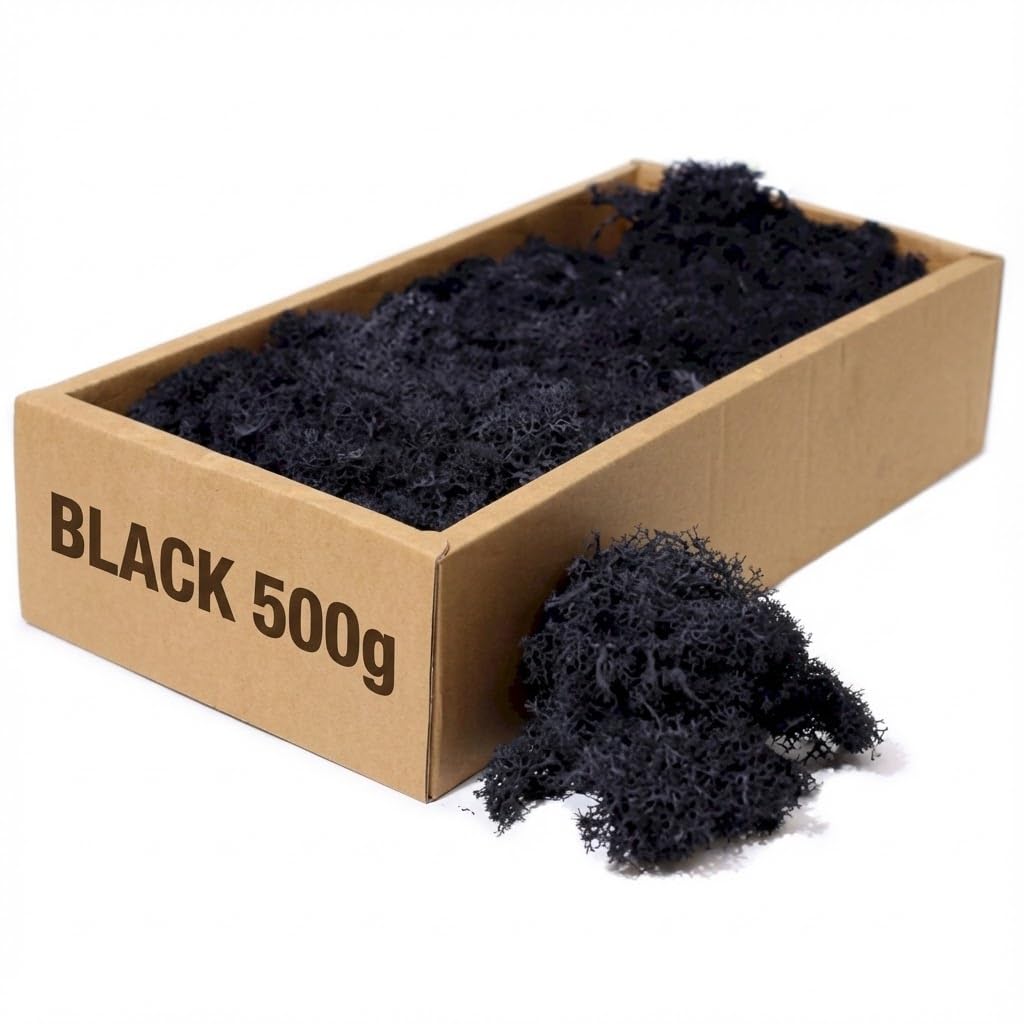 floral supplies Stabilised Reindeer Moss – Preserved Lichen for Model Scenery, Railway Landscapes, Terrariums, Floristry & Art Crafts – Soft Texture & Maintenance Free (Black, 100g)