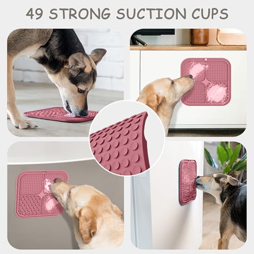 Image of ChefAide 2 Pack Lick Mat for Dogs,Upgraded 8.5x8.5 inches Licking Mats with Suction Cups,Slow Feeder Licking Pad for Anxiety Relief and Boredom Reducer,Suitable for Dog Training (Pink Berry)