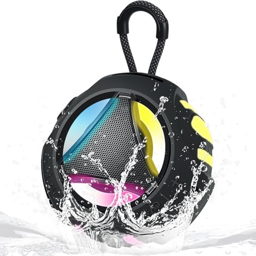 Image of Bluetooth Shower Speaker Waterproof, Portable Bluetooth Speakers Wireless, Outdoor, Floating IPX7, Built-in Mic, 24H Playtime with LED Lights, Loud HD Sound, Powerful Bass, Gifts for Unisex - Black