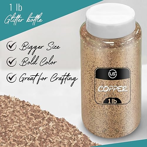 Copper Glitter Bulk, Fine Glitter for Crafts, Resin and Scrapbooking – 1 LB/16OZ Shaker Bottles Great for Tumblers and Crafts