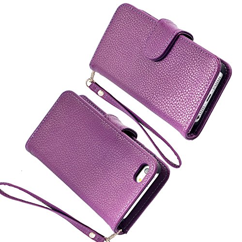 Wisdompro Iphone Se 2016 Case, Iphone 5 Case, Premium Pu Leather 2-In-1 Protective Folio Flip Wallet Case With Credit Card Holder Slots And Wrist Lanyard For Iphone 5/5S/Se 1St Generation -Purple #TOP1