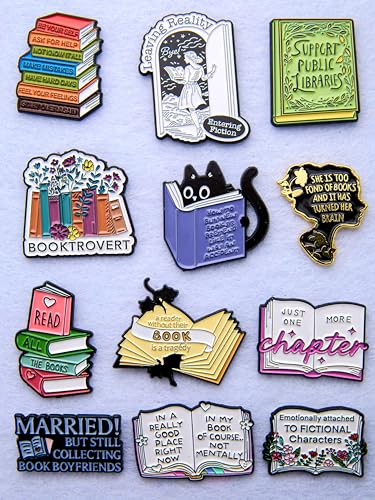 12-Pack Book Lover Enamel Pins Set – Funny Reading-Themed Metal Bookish Lapel Pins for Backpack, Jacket, Tote – Cute Collectible Gifts for Readers and Librarians2