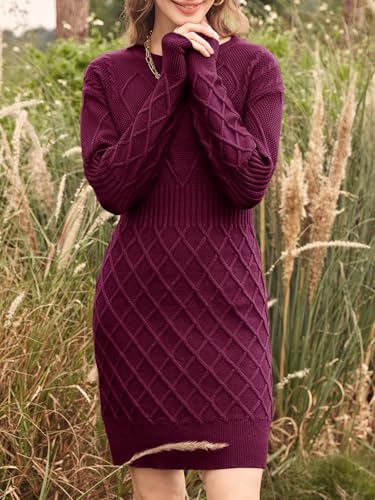 Dyexces Womens Sweater Dress Long Sleeve Crewneck Diamond Knit Sweater Dresses Sexy Slim Fit Pullover Dress2