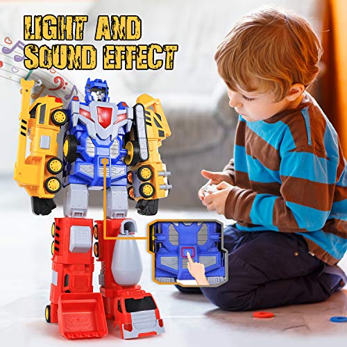 Temi 5-In-1 Transform Robot Toys For Kids Boys, Construction Vehicles Transform Into Giant Robot Action Figures, Assemble Toys W/Light & Sound, Giant Pull-Back Truck Toys For Boys Toddler #TOP4