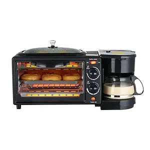 Lid box 3 in 1 Breakfast Maker With Coffee Maker, Mini Oven, NonStick Grill Toaster Oven Portable Multifu